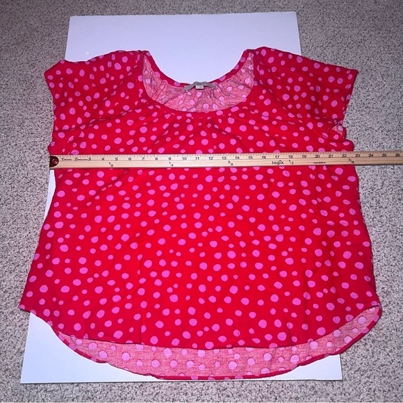 LOFT Red & Pink Zoo Dot Shirred Scoop Neck Top Size XL - Picture 3 of 8